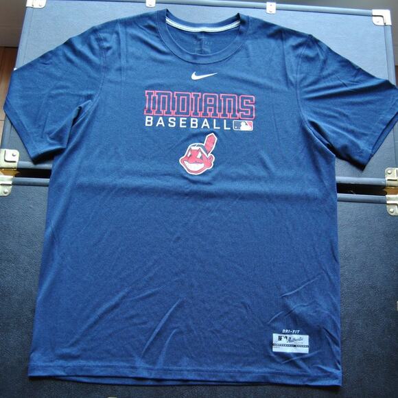 Cleveland Indians Baseball Nike MLB Dri-Fit Medium Blue Short Sleeve Shirt - Picture 1 of 5